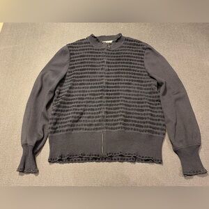 St John Black Santana Knit Crochet Ruffle Full Zip Cardigan Sweater Jacket Sz 12